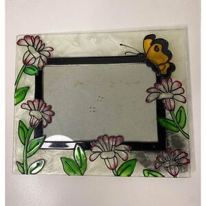 Hand-Painted Stained Glass Picture Frame – Butterfly & Flowers